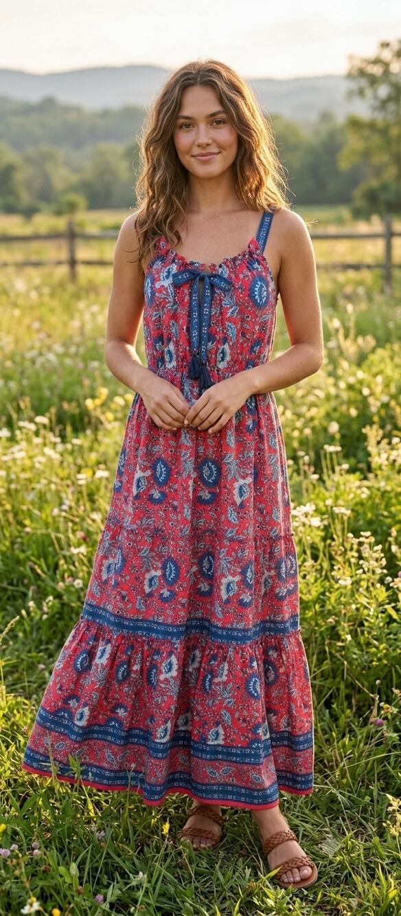 Natural Life Isabella Red Floral Cotton Maxi Dress NWT Medium